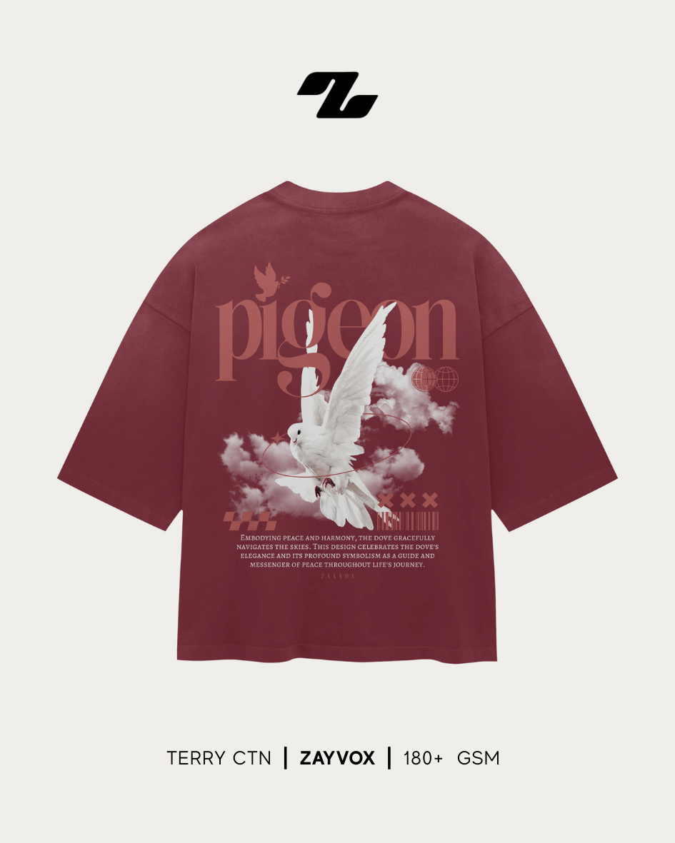 Maroon & Olive Dove Graphic Tee – Zayvox Pakistan