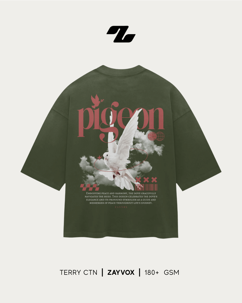 Maroon & Olive Dove Graphic Tee – Zayvox Pakistan