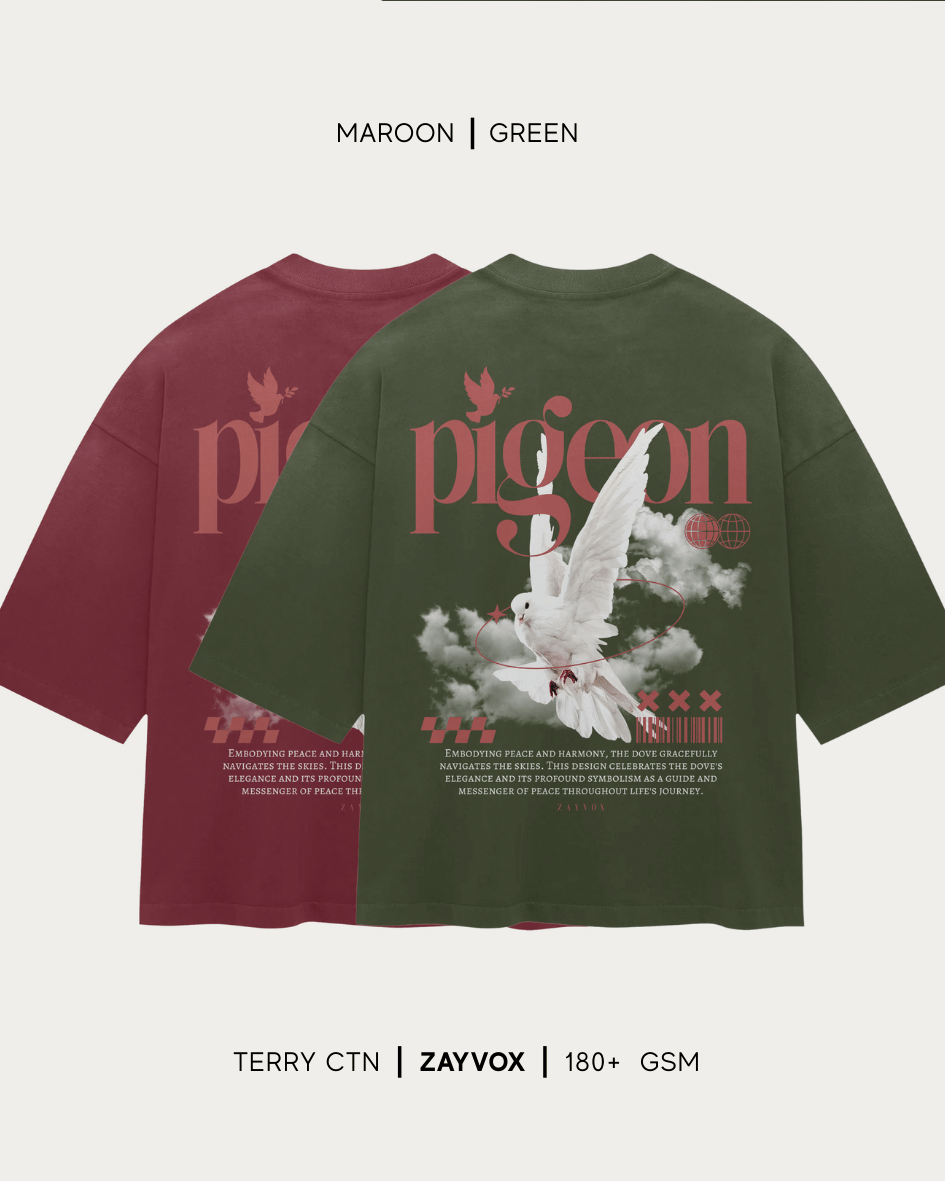 Maroon & Olive Dove Graphic Tee – Zayvox Pakistan