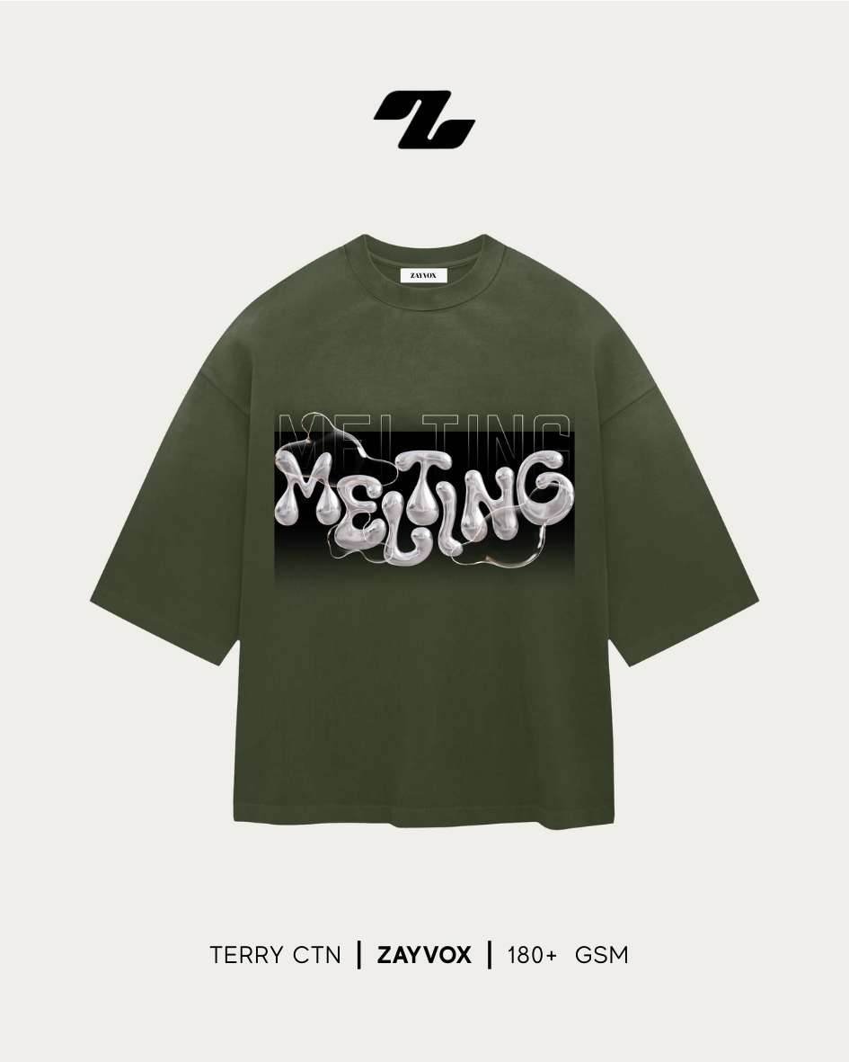 Melting Graphic Tee – Black, Blue, Olive | Zayvox Pakistan