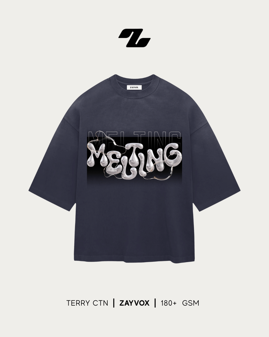 Melting Graphic Tee – Black, Blue, Olive | Zayvox Pakistan