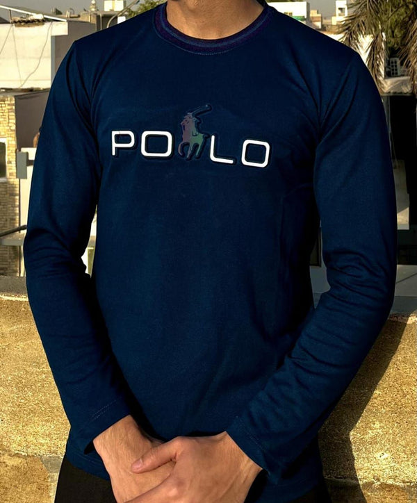 Men’s Full-Sleeve Polo Printed Crew Neck T-Shirt – Casual & Stylish