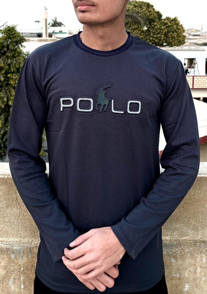 Men’s Full-Sleeve Polo Printed Crew Neck T-Shirt – Casual & Stylish