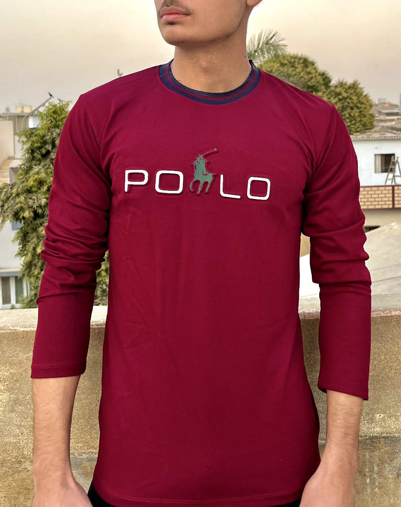 Men’s Full-Sleeve Polo Printed Crew Neck T-Shirt – Casual & Stylish