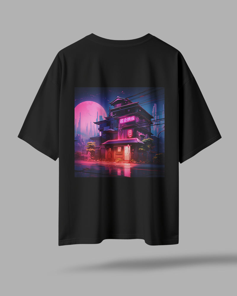 Neon Cyberpunk Cityscape Oversized T-Shirt - ZAYVOX