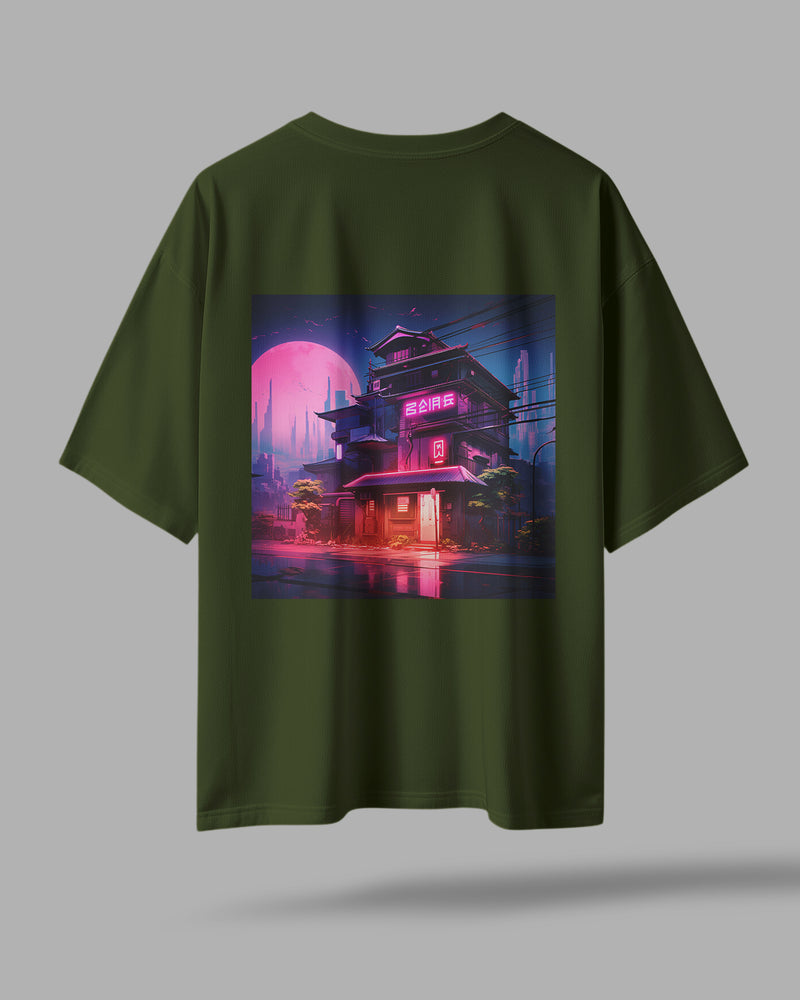 Neon Cyberpunk Cityscape Oversized T-Shirt - ZAYVOX