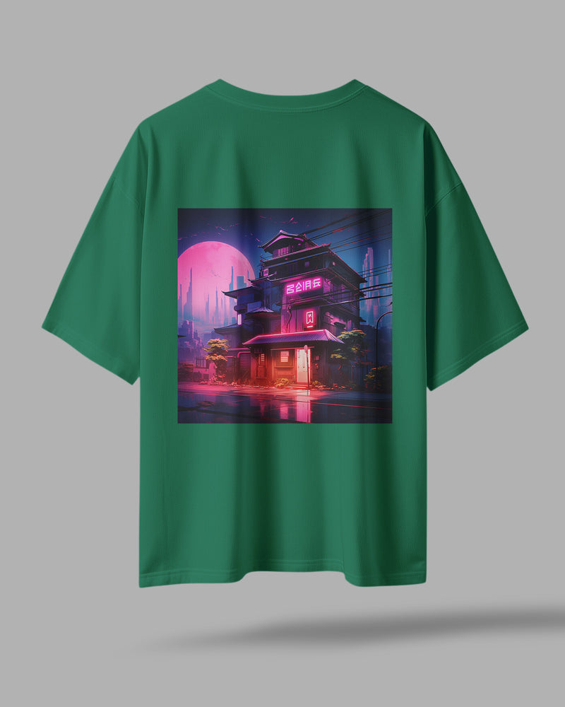 Neon Cyberpunk Cityscape Oversized T-Shirt - ZAYVOX