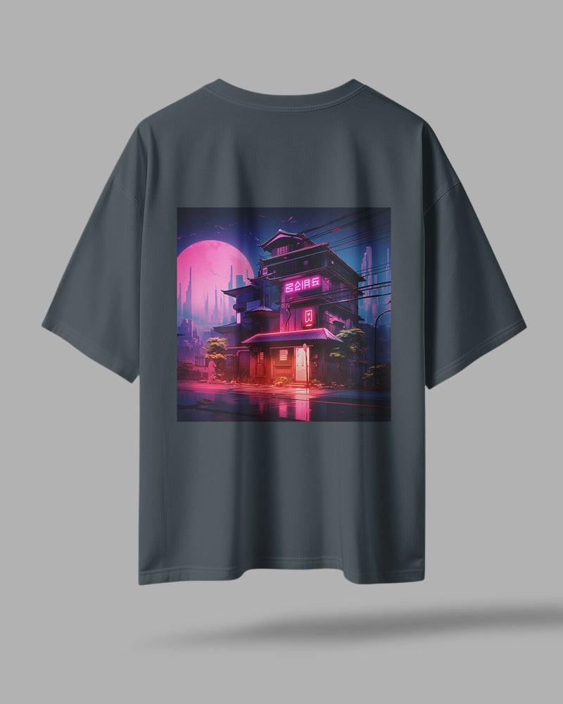 Neon Cyberpunk Cityscape Oversized T-Shirt - ZAYVOX