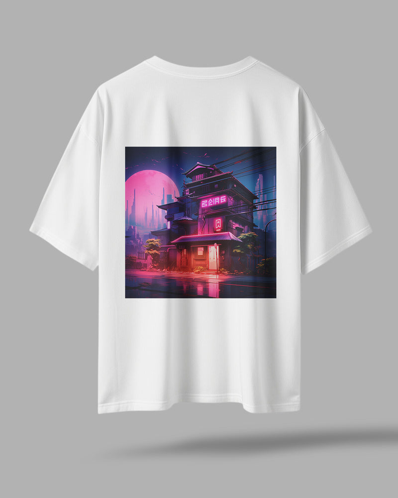 Neon Cyberpunk Cityscape Oversized T-Shirt - ZAYVOX